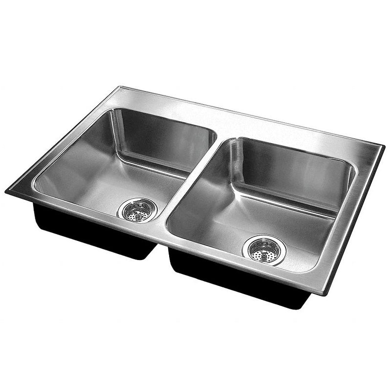 Just Manufacturing 33 in x 19 in x 5 1/2 in Drop-In Sink with Faucet Ledge with 14 in x 14 in Bowl Size - DL-ADA-1933-A-GR-3 5.5 DCR