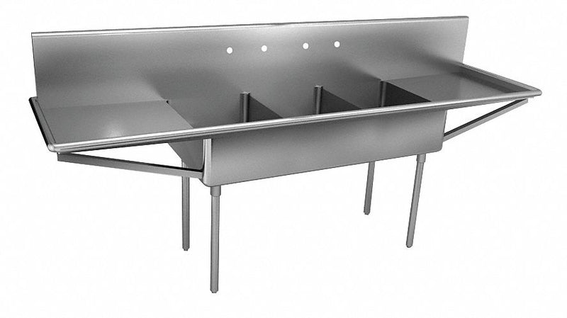 Just Manufacturing Stainless Steel Scullery Sink with Drainboards, Without Faucet, 14 Gauge, Floor Mounting Type - NSFB-372-24RL-2-2
