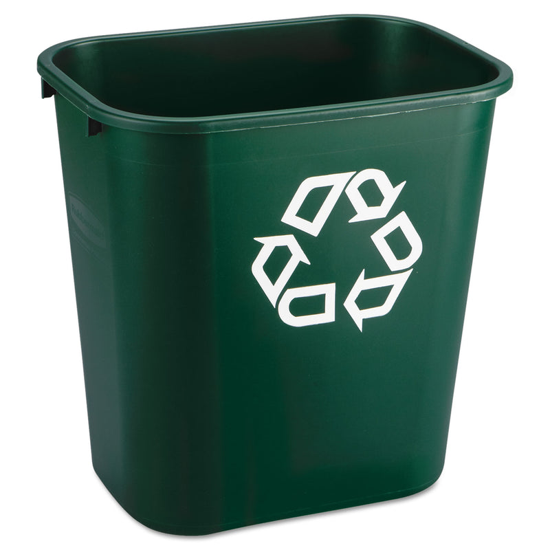 Rubbermaid Deskside Paper Recycling Container, Rectangular, Plastic, 7 Gal, Green - RCP295606GREEA