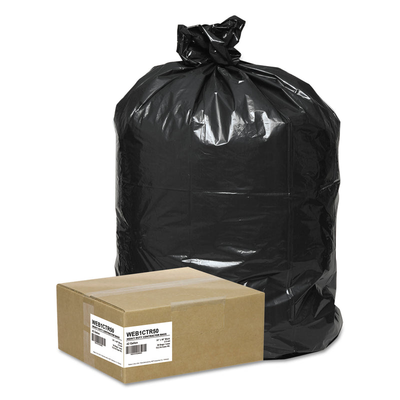 Handi-Bag Super Value Pack Contractor Bags, 42 Gal, 2.5 Mil, 33" X 48", Black, 50/Carton - WBIWEB1CTR50