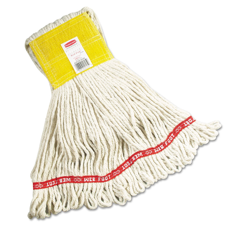 Rubbermaid Web Foot Wet Mops, Cotton/Synthetic, White, Small, 5-In. Yellow Headband - RCPA151WHI