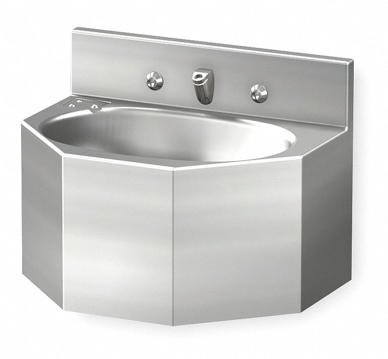 Acorn Stainless Steel, Wall, Penal Bathroom Sink, With Faucet, Bowl Size 9-1/2 in x 14-3/4 in - 1657-1-BP-04-M