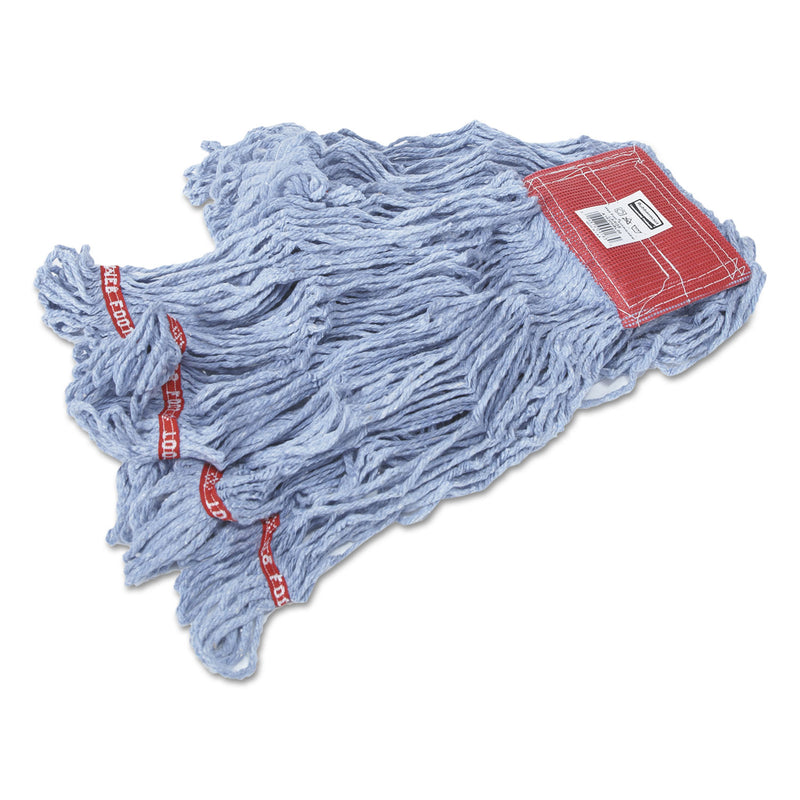 Rubbermaid Web Foot Wet Mops, Cotton/Synthetic, Blue, Large, 5-In. Red Headband, 6/Carton - RCPA153BLU