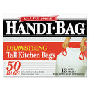 Handi-Bag Drawstring Kitchen Bags, 13 Gal, 0.6 Mil, 24" X 27.4", White, 50/Box, 6 Boxes/Carton - WBIHAB6DK50CT