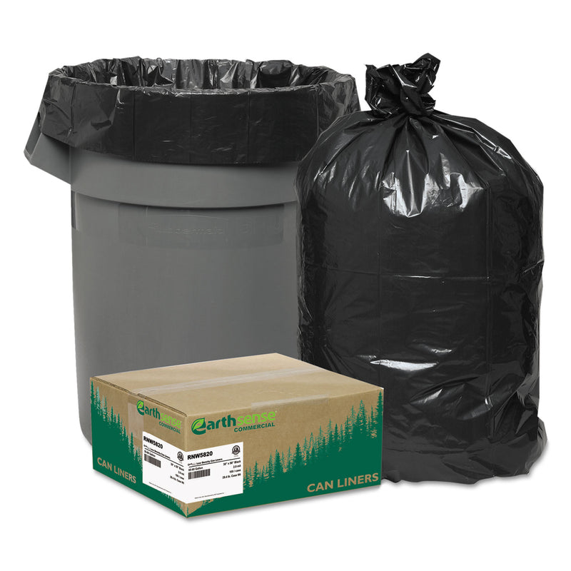 Earthsense Commercial Linear Low Density Recycled Can Liners, 60 Gal, 2 Mil, 38" X 58", Black, 100/Carton - WBIRNW5820