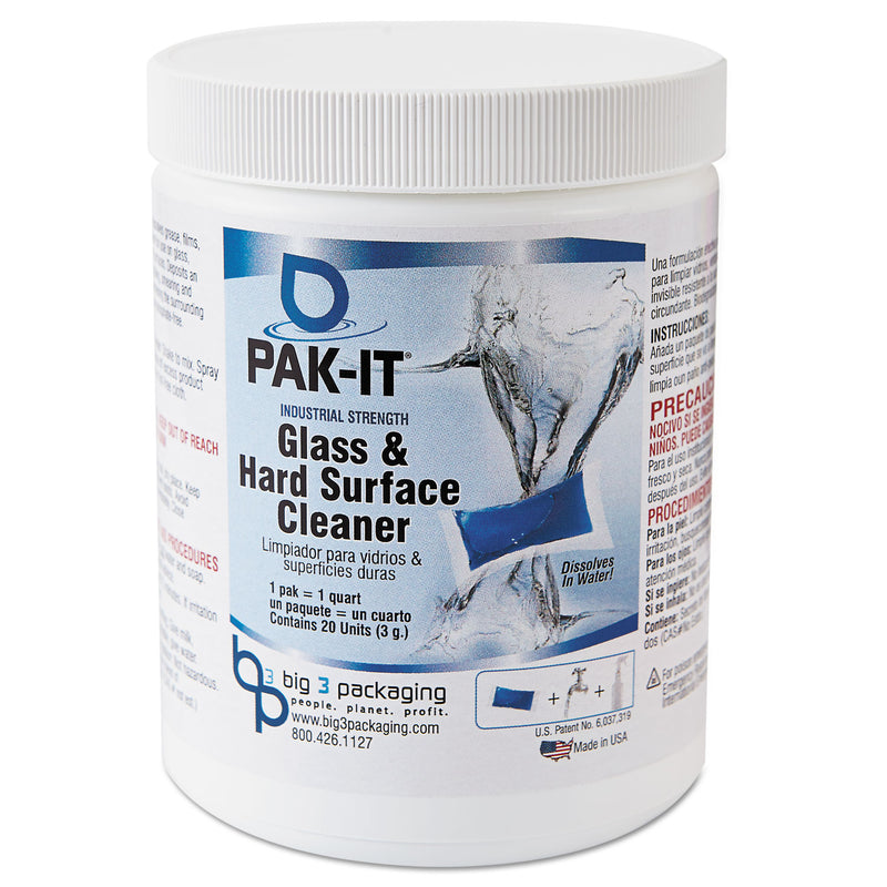 PAK-IT Glass & Hard-Surface Cleaner, Pleasant Scent, 20 Pak-Its/Jar, 12 Jars/Carton - BIG5551202240CT