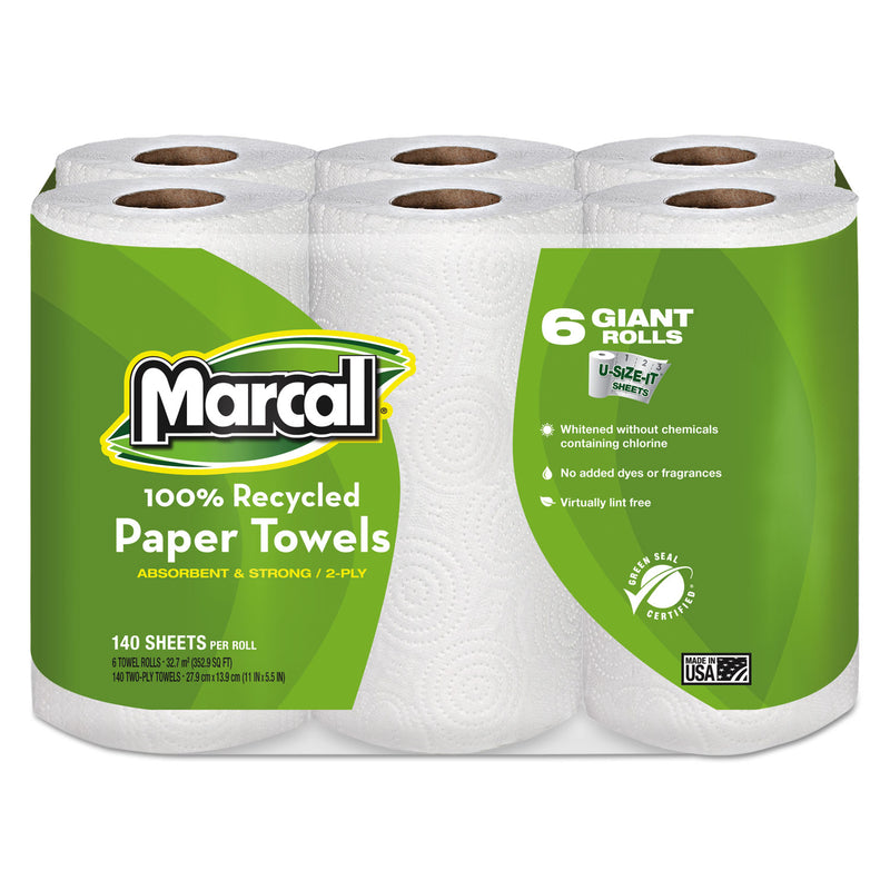 Marcal 100% Recycled Roll Towels, 2-Ply, 5 1/2 X 11, 140/Roll, 24 Rolls/Carton - MRC6181CT