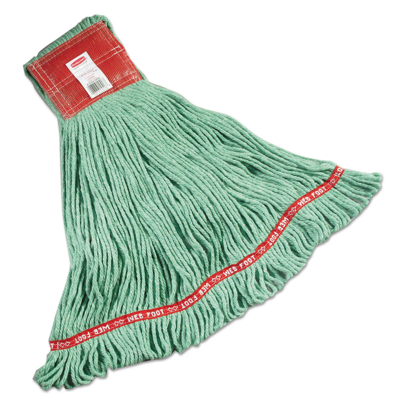 Rubbermaid Web Foot Wet Mops, Cotton/Synthetic, Green, Large, 5-In. Red Headband, 6/Carton - RCPA153GRE