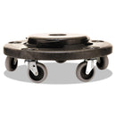 Rubbermaid Brute Round Twist On/Off Dolly, 250 Lb Capacity, 18" Dia X 6.63"H, Fits 20-55 Gallon Brute Containers, Black - RCP264000BK