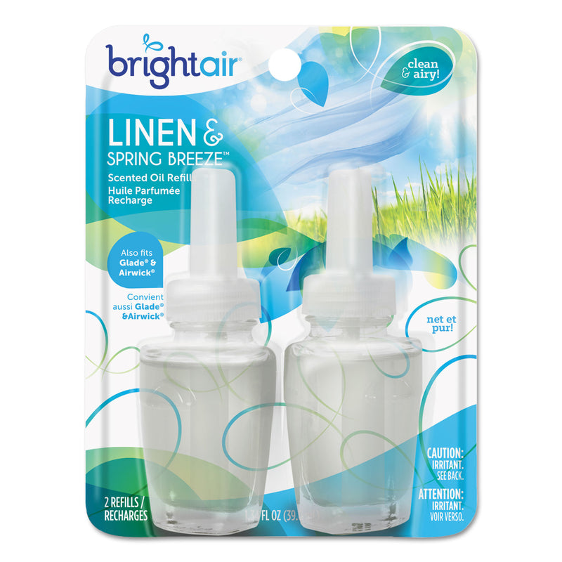 Bright Air Electric Scented Oil Air Freshener Refill, Linen/Spring Breeze, 0.67 Oz Jar, 2/Pack, 6 Packs/Carton - BRI900269