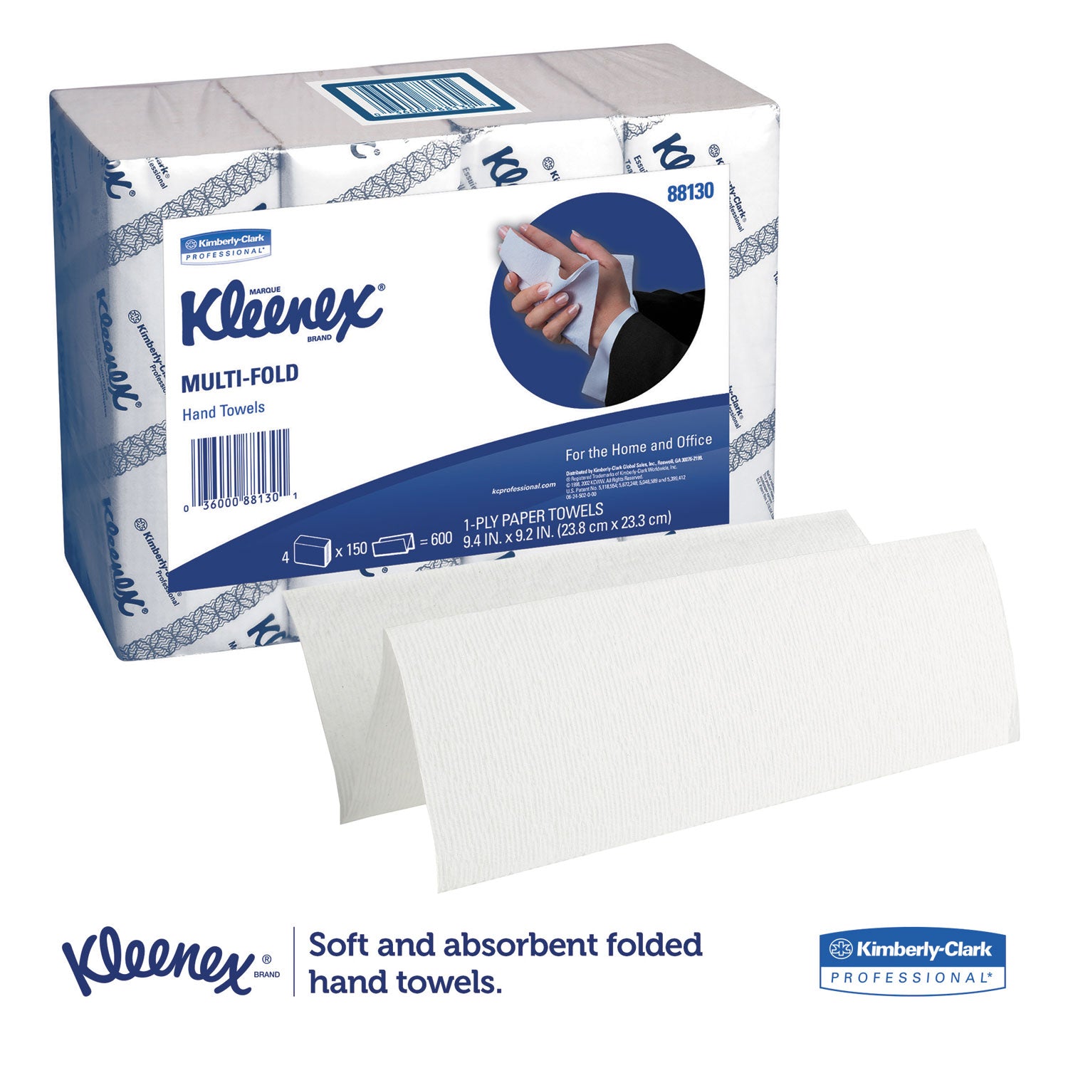 Kleenex Multi-Fold Paper Towels,(4) 4Pk Bundles, 9 1/5X9 2/5, White, 150/Pack, 16/Carton - KCC88130