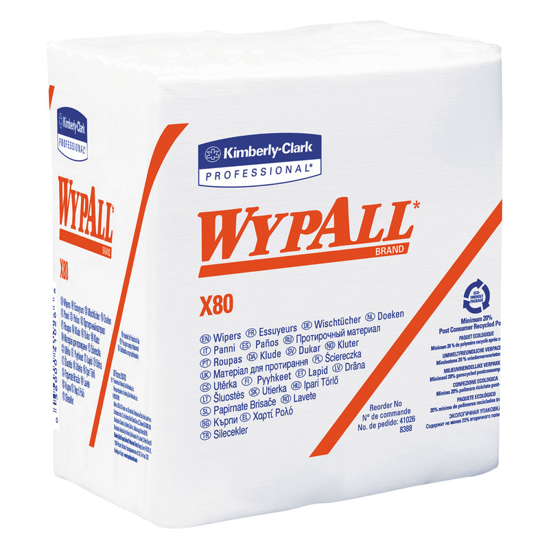 Wypall X80 Cloths, Hydroknit, 1/4 Fold, 12 1/2 X 12, White, 50/Box, 4 Boxes/Carton - KCC41026