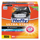 Hefty Ultra Strong Blackout Tall-Kitchen Drawstring Bags, 13 Gal, 0.9 Mil, 23.75" X 24.88", Black, 80/Box - PCTE84545