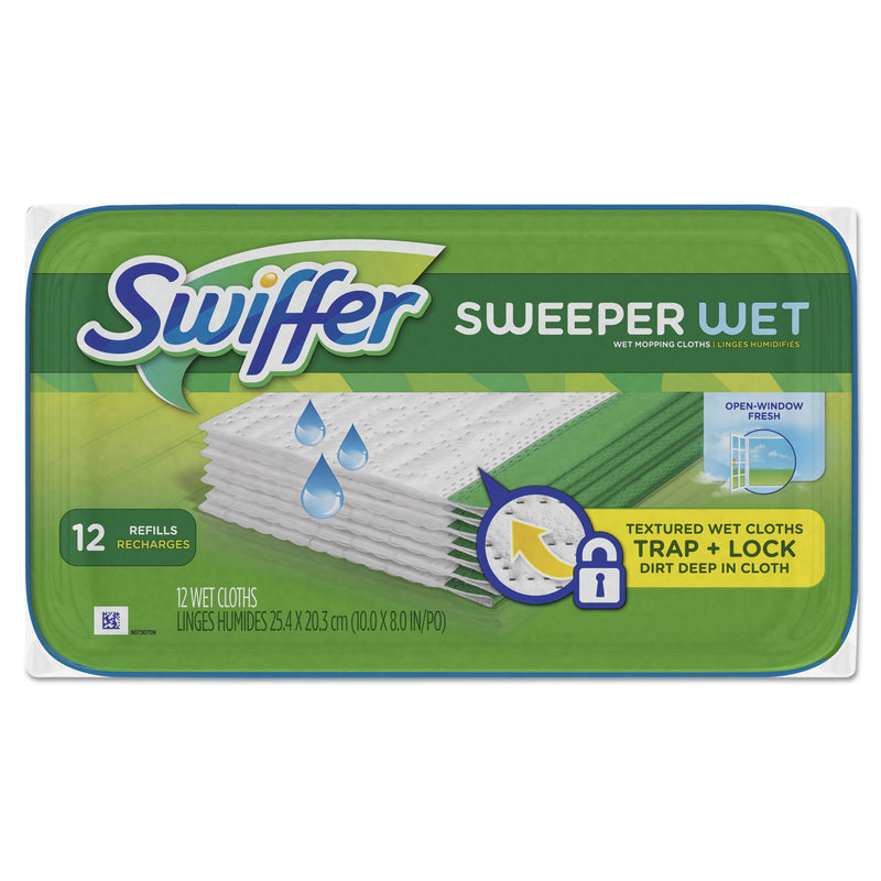 Swiffer Wet Refill Cloths, Open Window Fresh, Cloth, White, 8X10, 12/Tub, 12Tub/Carton - PGC95531CT