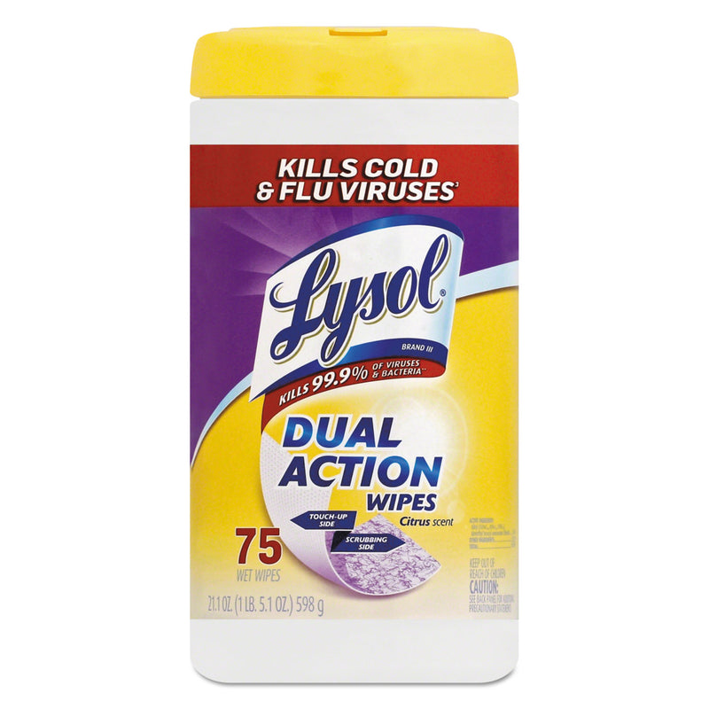 Lysol Dual Action Disinfecting Wipes, Citrus, 7 X 8, 75/Canister, 6/Carton - RAC81700CT