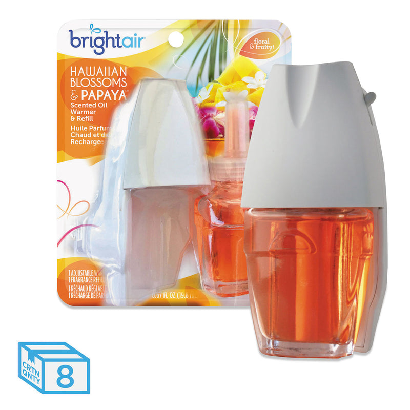 Bright Air Electric Scented Oil Air Freshener Warmer And Refill Combo, Hawaiian Blossoms/Papaya, 8/Carton - BRI900254