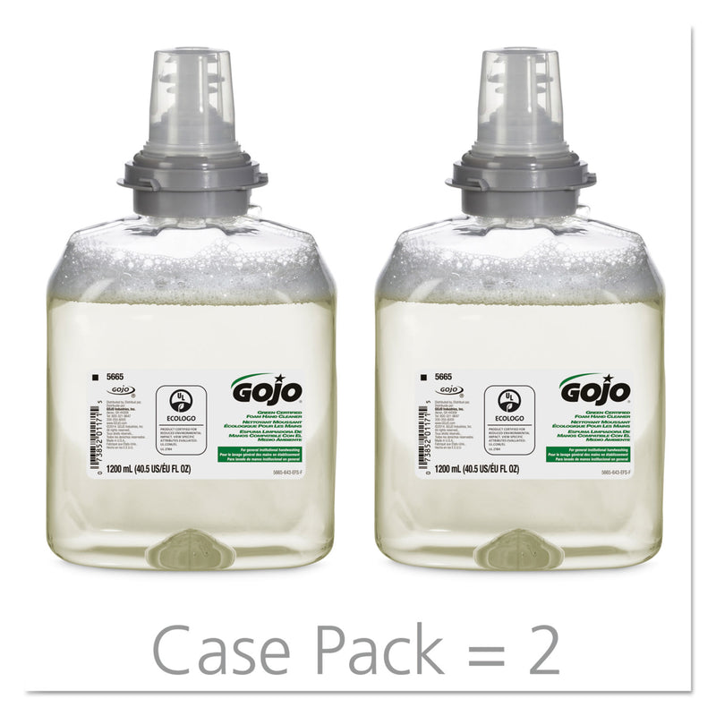 GOJO Tfx Green Certified Foam Hand Cleaner Refill, Unscented, 1200Ml, 2/Carton - GOJ566502CT