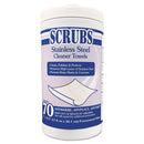 Scrubs Stainless Steel Cleaner Towels, 7 X 10 1/2, 70 Wipes/Pack, 6 Packs/Carton - ITW91970