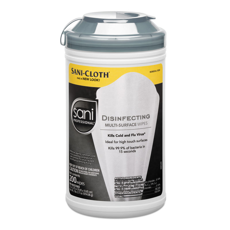 Sani Professional Disinfecting Multi-Surface Wipes, 7 1/2 X 5 3/8, 200/Canister, 6/Carton - NICP22884CT