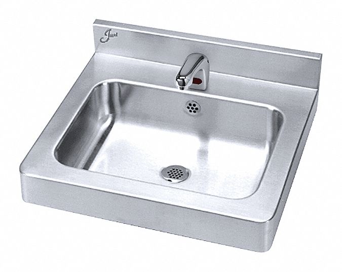 Just Manufacturing Stainless Steel, Wall, Bathroom Sink, With Faucet, Bowl Size 16 in x 11-1/2 in - A-33338-S