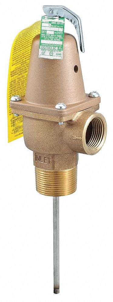 Watts Temperature and Pressure Relief Valve, 4,059,000 BtuH, 150 psi, 5 in Thermostat Length - LFN241X5-150-210-1-1/4
