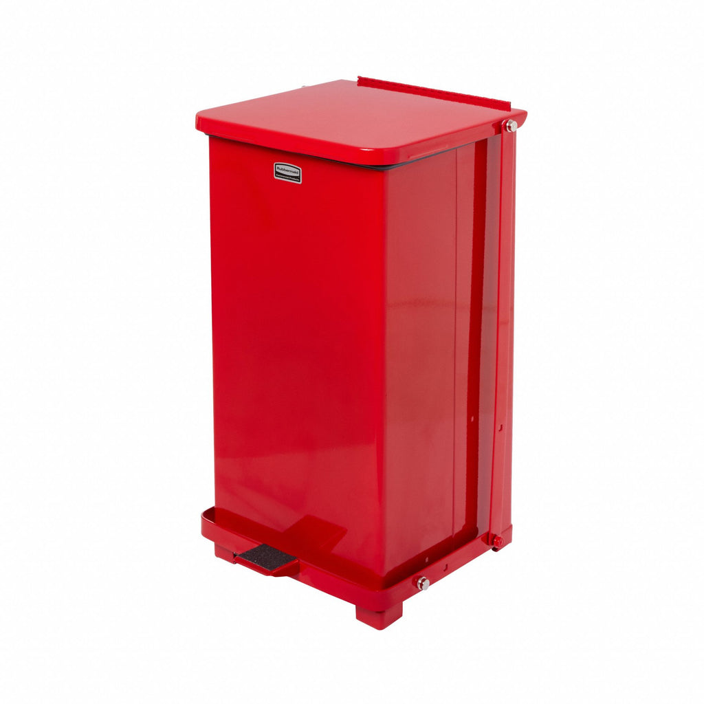 Rubbermaid 12 gal Square Step Can, Metal, Red FGST12EPLRD
