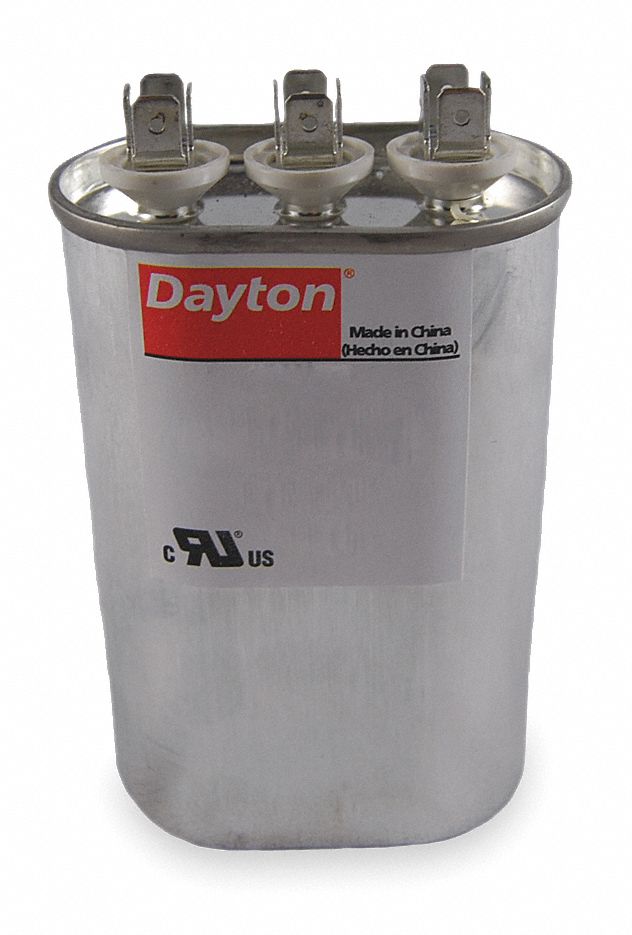 Dayton Oval Motor Dual Run Capacitor,40/10 Microfarad Rating,370VAC Voltage - 12N962
