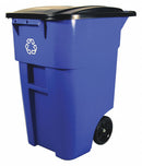 Rubbermaid 50 gal Rectangular Recycling Rollout Trash Can, Plastic, Blue - FG9W2773BLUE