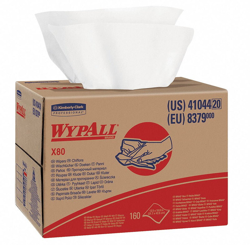 Wypall Dry Wipe, WYPALL X80, 12-1/2 in x 16-3/4 in, Number of Sheets 160, White - 41044