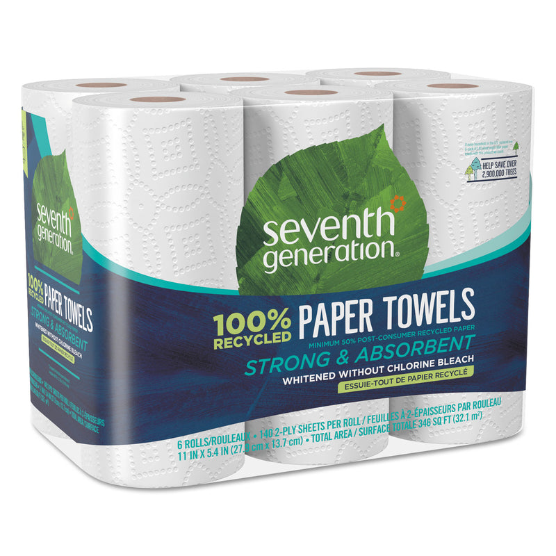 Seventh Generation 100% Recycled Paper Towel Rolls, 2-Ply, 11 X 5.4 Sheets, 140 Sheets/Rl, 6/Pk - SEV13731PK