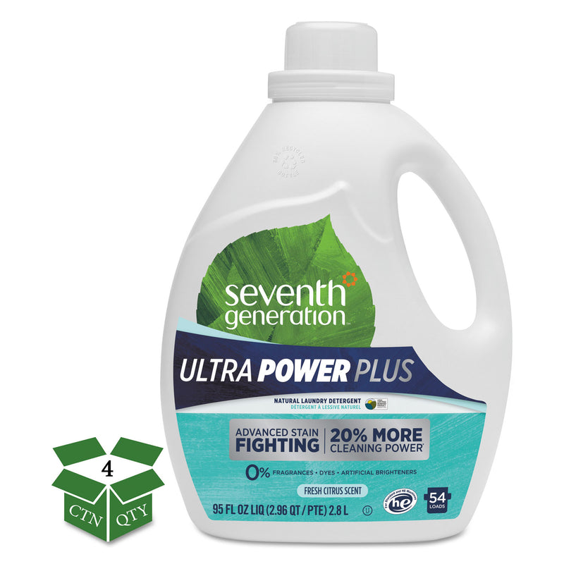 Seventh Generation Natural Liquid Laundry Detergent, Ultra Power Plus, Fresh, 54 Loads, 95 Oz, 4/Ct - SEV22927CT