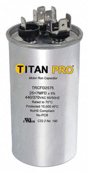 Titan Pro Round Motor Dual Run Capacitor,25/7.5 Microfarad Rating,370-440VAC Voltage - TRCFD2575