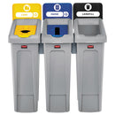 Rubbermaid Slim Jim Recycling Station Kit, 69 Gal, 3-Stream Landfill/Paper/Bottles/Cans - RCP2007917