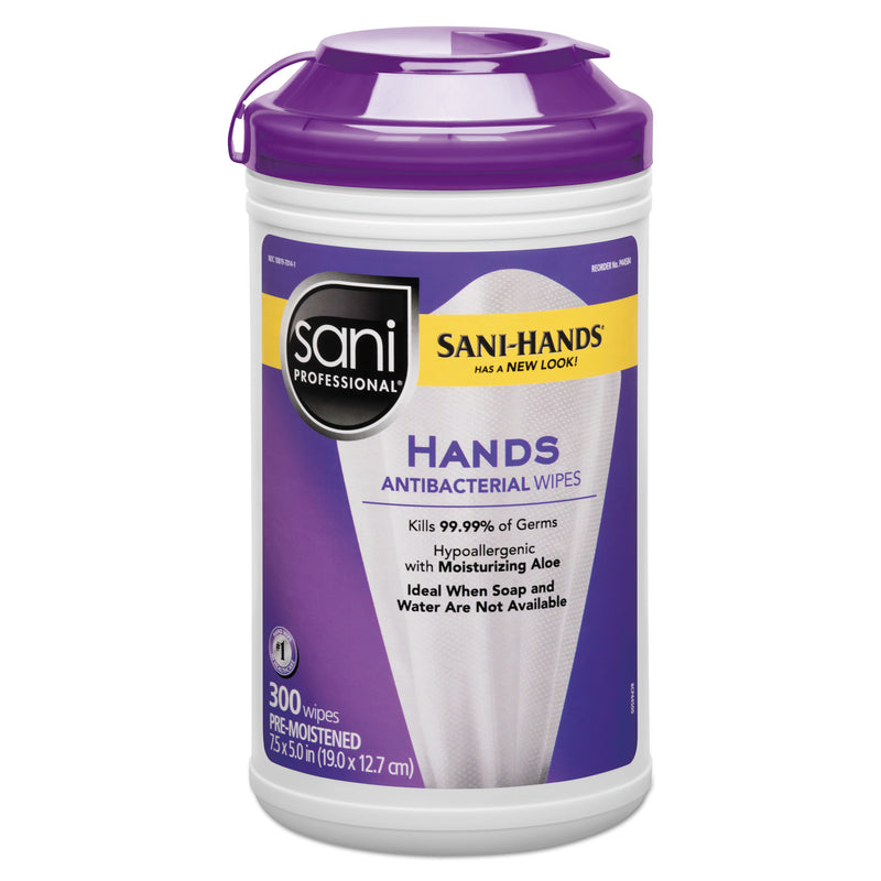 Sani Professional Antibacterial Wipes, 7.5 X 5, White, 300 Wipes/Canister - NICP44584EA