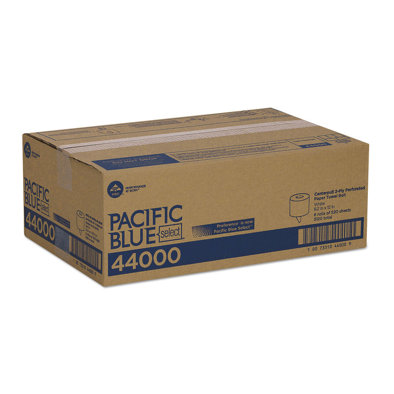 Georgia-Pacific Pacific Blue Select 2-Ply Center-Pull Perf Wipers,8 1/4 X 12, 520/Roll, 6 Rl/Ct - GPC44000