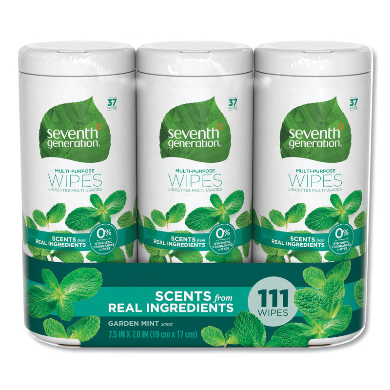 Seventh Generation Multi Purpose Wipes, 7 X 7 1/2, Garden Mint, 37 Wipes/Container, 6 Container/Pk - SEV44689PK