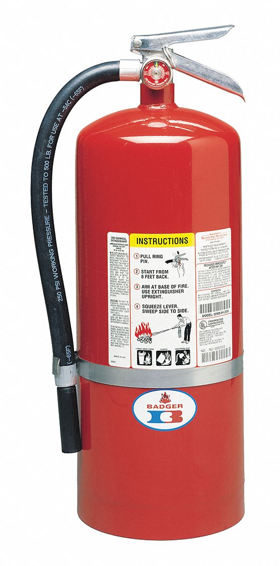 Badger Fire Extinguisher, Dry Chemical, Monoammonium Phosphate, 20 lb, 6A:120B:C UL Rating - 20-MB-6H