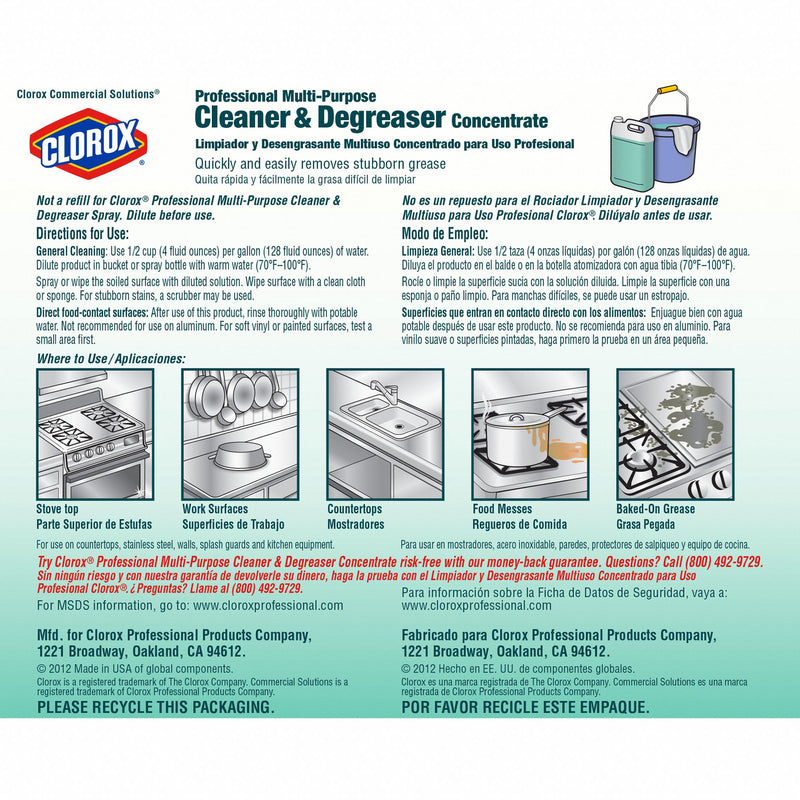 Clorox Cleaner/Degreaser, 128 oz Cleaner Container Size, Jug Cleaner Container Type, Unscented Fragrance - 30861