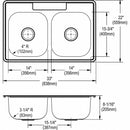 Elkay 33 in x 22 in x 8 1/16 in Drop-In Sink with Faucet Ledge with 14 in x 15-3/4 in Bowl Size - DSE233224