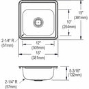 Elkay 15 in x 15 in x 5 3/16 in Drop-In Sink with Faucet Ledge with 12 in x 10 in Bowl Size - K115152