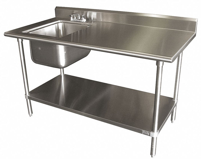 Advance Tabco Stainless Steel Scullery Sink with Right Work Table, Without Faucet, 16 Gauge, Floor Mounting Type - KMS-11B-305L