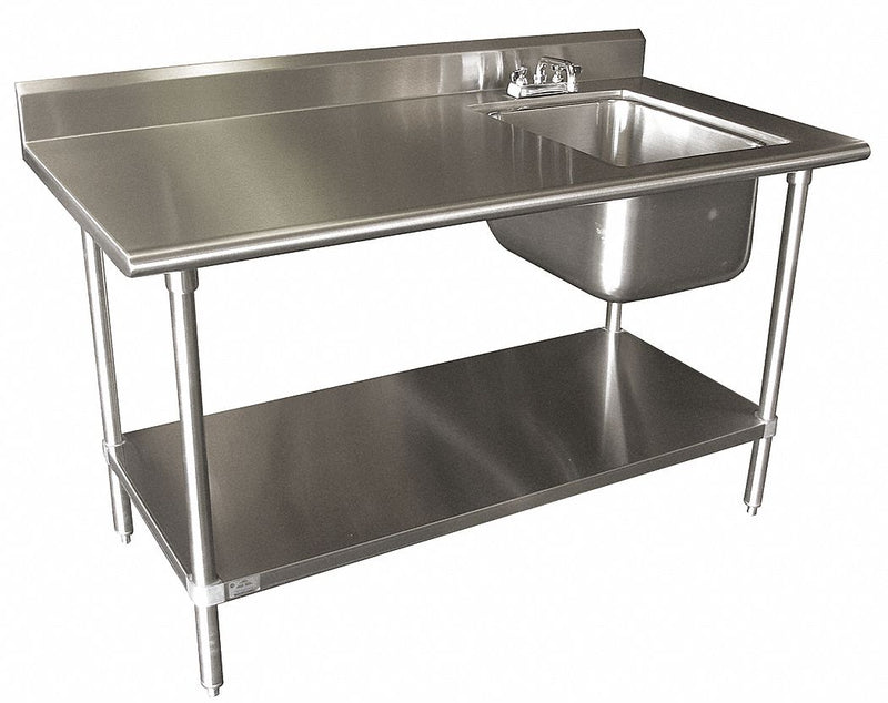 Advance Tabco Stainless Steel Scullery Sink with Left Work Table, With Faucet, 16 Gauge, Floor Mounting Type - KMS-11B-306R