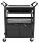 Rubbermaid Enclosed Service Cart, 200 lb. Load Capacity, HDPE, Black, Thermoplastic Rubber Caster Material - FG345700BLA