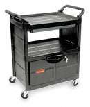 Rubbermaid Enclosed Service Cart, 200 lb. Load Capacity, HDPE, Black, Thermoplastic Rubber Caster Material - FG345700BLA