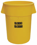 Rubbermaid 44 gal Round Trash Can, Plastic, Yellow - FG264346YEL
