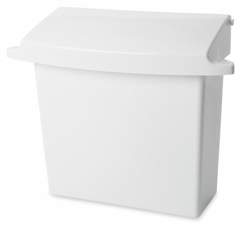 Rubbermaid Sanitary Napkin Receptacle, Wall-Mounted, 12 1/2 in Height, Plastic, White - FG614000WHT