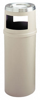 Rubbermaid 15 gal Round Ashtray/Trash Can, Plastic, Tan - FG818588BEIG