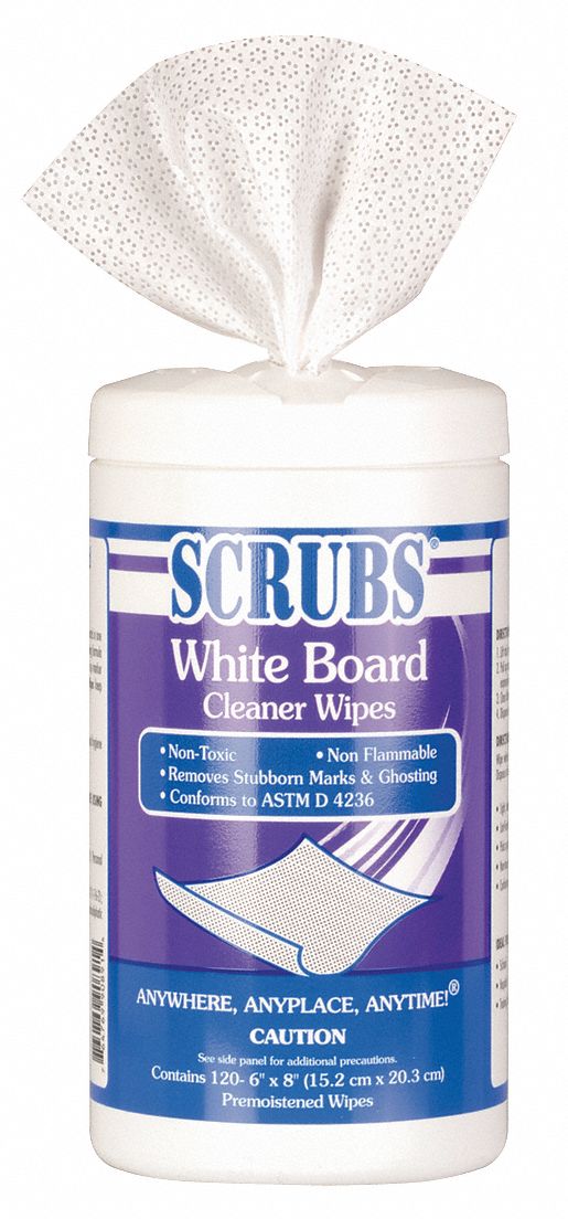 Scrubs Dry Erase Board Cleaning Wipes, Removes Ghosting, Shadowing, Grease and Dirt, 6