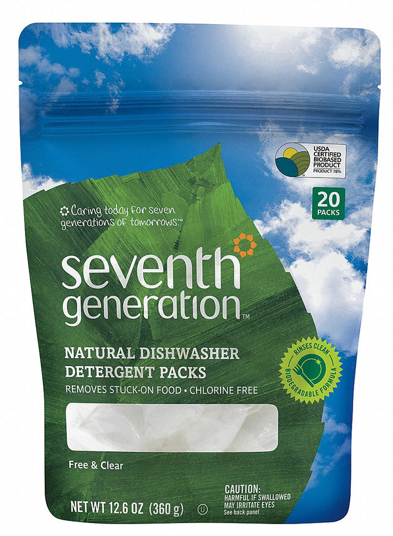 Seventh Generation Machine Wash, Dishwasher Detergent, Cleaner Form Pacs, 20 ct., PK 12 - SEV 22818