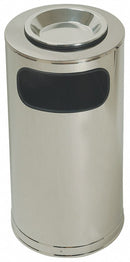 Tough Guy 12 gal Round Ashtray/Trash Can, Metal, Silver - 4PGG8